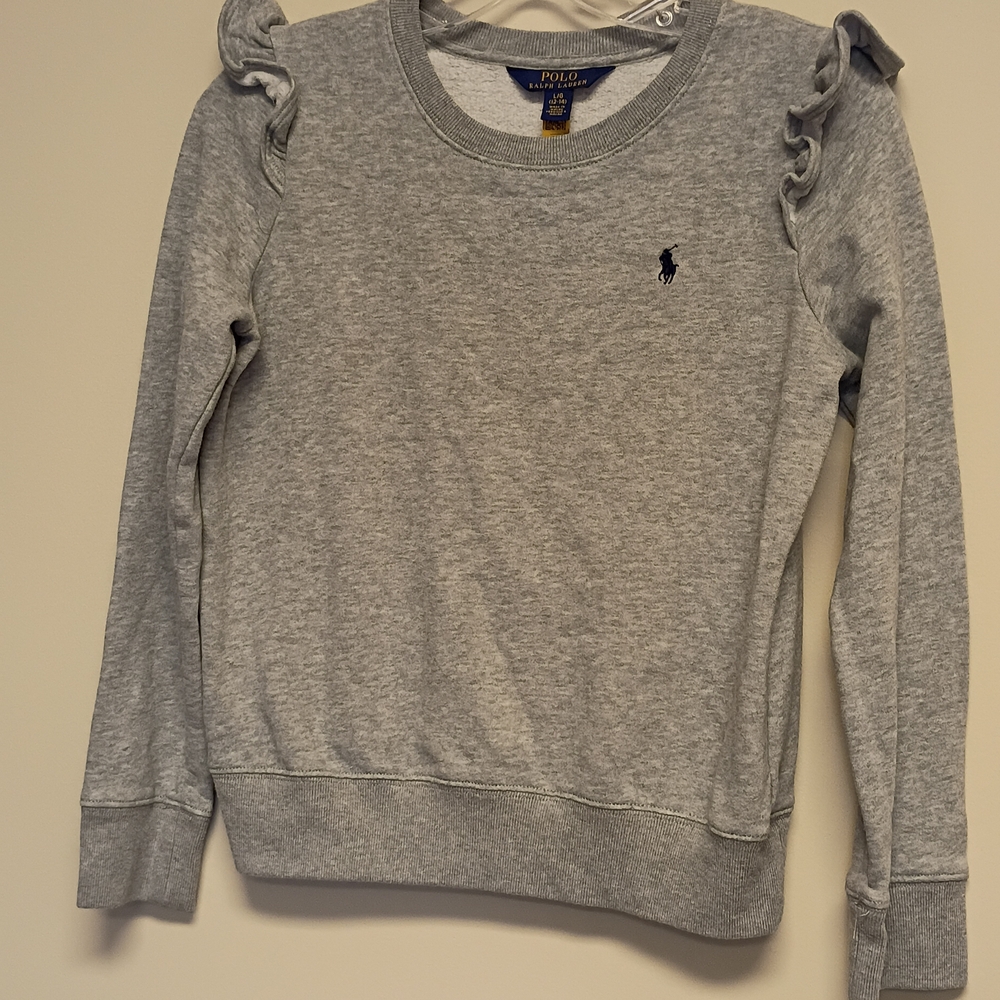 Girls Polo by Ralph Lauren Ruffle Shoulder Sweatshirt Heather Gray - Picture 4 of 10
